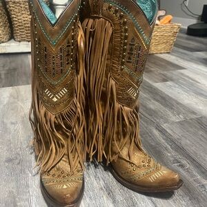 Corral Women's Boots - Crystal Pattern & Fringe - Tan / Multi-Color